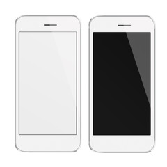 Realistic mobile phones with blank and black screen.