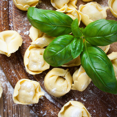 Homemade raw Italian tortellini 
