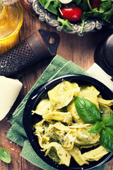 Dish of savory Italian tortellini 