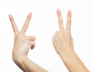Female hands shows victory