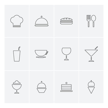 Food and drinks icons in flat design