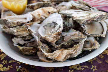 Fresh Oyster with Lemon  on plate