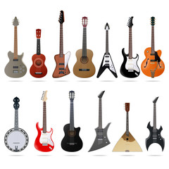 Acoustic and electric guitars set