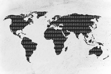 World map made of binary code overlay