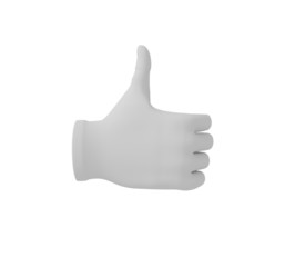 3d white human hand. Thumb up or down. White background.