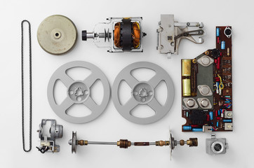 Parts of a vintage film projector