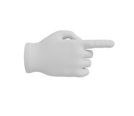 3d white human hand. Forefinger left or right . White background