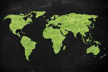 World map made of green grass