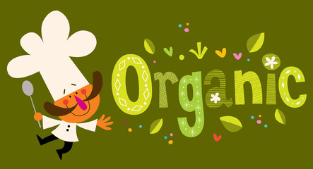 Organic decorative lettering with chef character