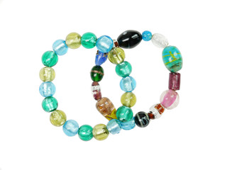Colorful glass beads bracelet isolated on white