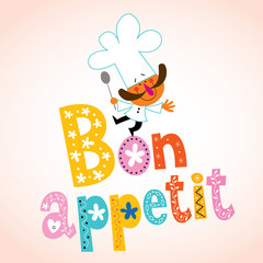 Bon appetit decorative lettering with chef character