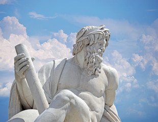 Zeus against blue sky, Navona square four rivers fountain Rome