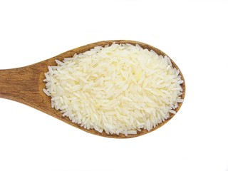 Fototapeta na wymiar Thai jasmine rice on wooden spoon