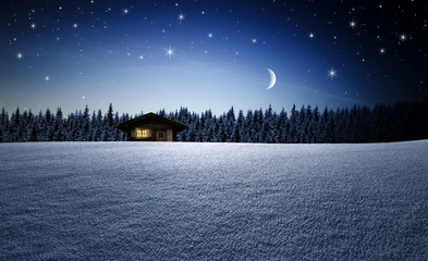 Mondnacht im Winter mit Schihütte