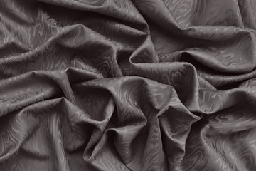 Brown silk damask fabric with wavy pattern