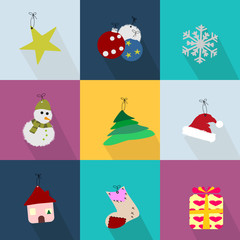 Christmas icons set with objects typical of the party - colored