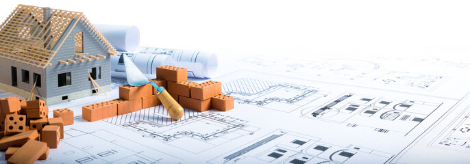 building house - bricks and project for construction industry
