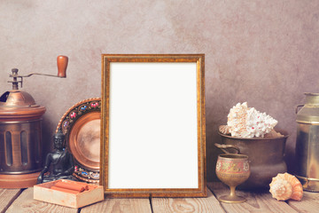 Poster mock up template with old collection objects