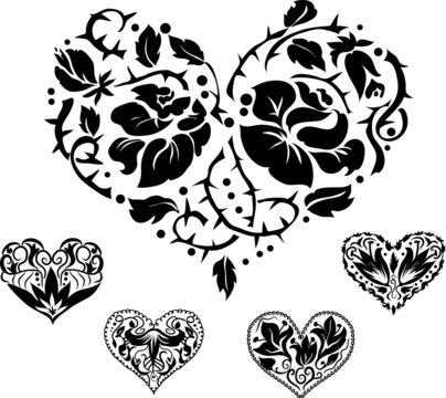 5 heart silhouettes