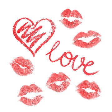 Vector set of lips prints on white background