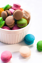 French macaroons. Coffee, chocolate, vanilla and raspberry macaroon