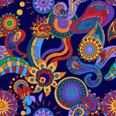 Ornamental abstract floral elements seamless pattern