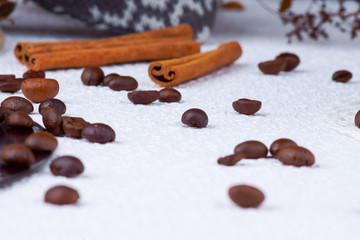 Cinnamon and coffee beans