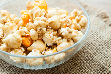 a lot of golden caramel corn close up