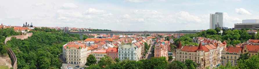 Obraz na płótnie Canvas Nusle bridge (Nuselsky most) panorama, Prague.