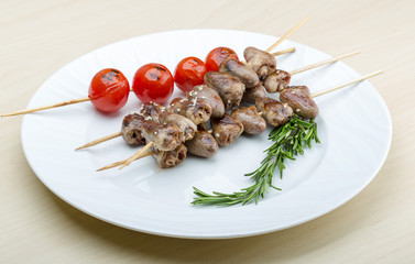 Grilled chicken hearts barbecue