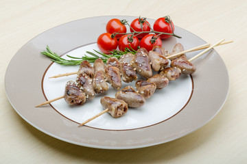 Grilled chicken hearts barbecue