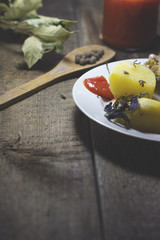 Potato meat wooden table