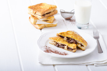 French toast stuffed with chocolate and banana