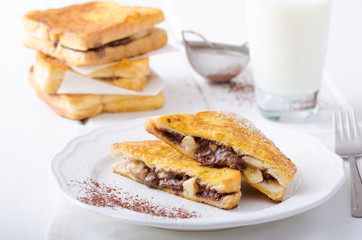 French toast stuffed with chocolate and banana
