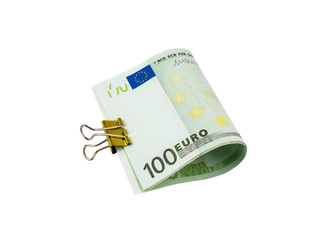 Banknotes of Euro bills with clip