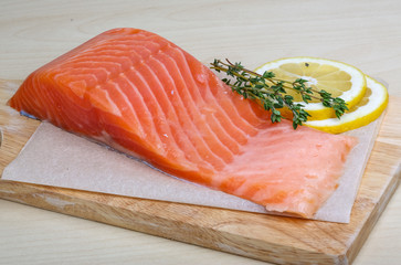 Salted Salmon on the wood background