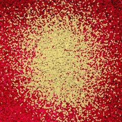 Red abstract background with golden confetti inside.