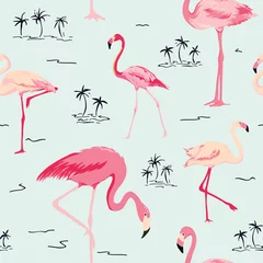 Stickers pour porte Flamant Flamingo Bird Background - Modèle sans couture rétro
