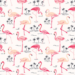 Flamingo Bird Background - Retro seamless pattern