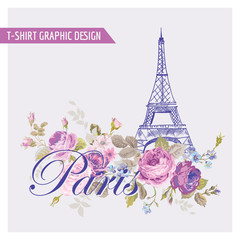 Fototapeta na wymiar Floral Paris Graphic Design - for t-shirt, fashion, prints