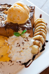 Chocolate Honey Toast with Ice Cream