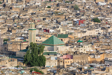 Fototapeta premium Aerial view over Fes medina in Morocco.