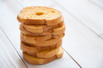 Garlic Bread on white wooden board