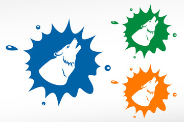 Icon wolf howling at the moon. Color blob