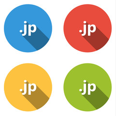 Collection of 4 isolated flat buttons (icons) for .jp domain