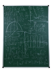 Maths formulas on chalkboard background