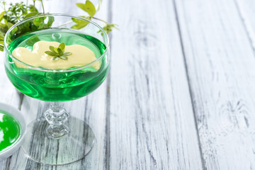 Jelly (Woodruff taste) with Vanilla Sauce