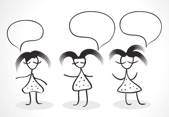 girl silhouette funny hair on a white background with dialogue