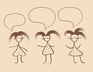 girl silhouette funny hair on vintage beige background with dial