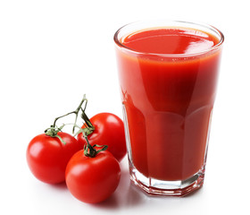 Glass of tomato juice with vegetables isolated on white